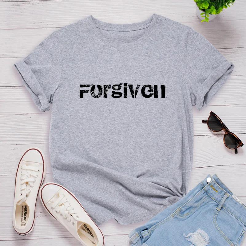 Forgiven Letter Print Women T Shirt Short Sleeve O Neck Loose Women Tshirt Ladies Tee Shirt Tops Clothes Camisetas Mujer
