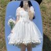 Lady Lazy Lolita Gothic Lolita Short Sleeve Chiffon Dress with Above the Cosplay Ribbon, Knee, (Size L, White)