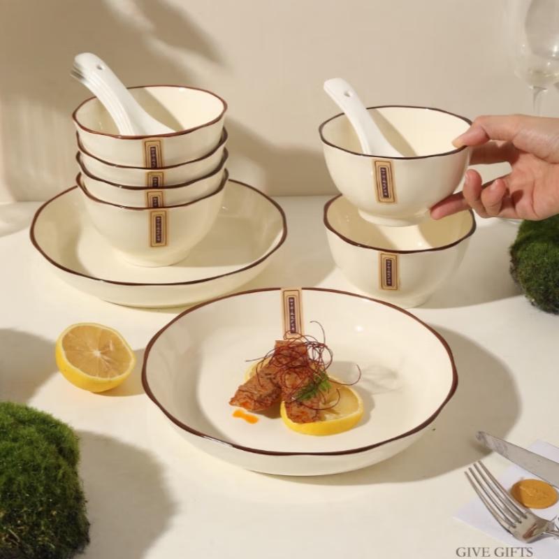 SAMLNG·DY Mocha Cream Style Ceramic Dinnerware Set