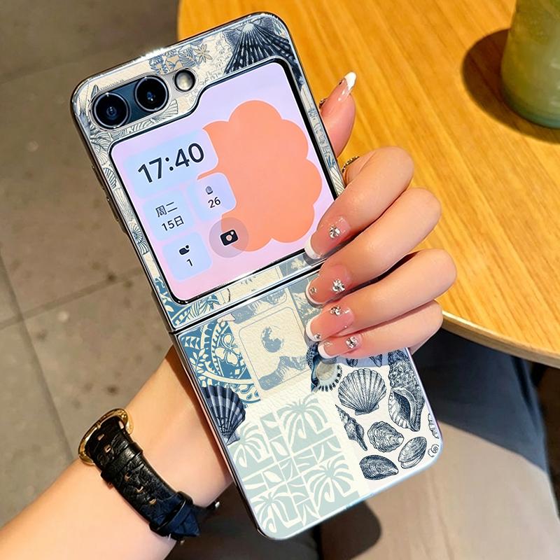 Whale Planet Print PU Leather Phone Case For Samsung Galaxy Z Flip7 FE Flip6 Flip 7 6 5 5G Silver Plating Frame Hard Back Cover
