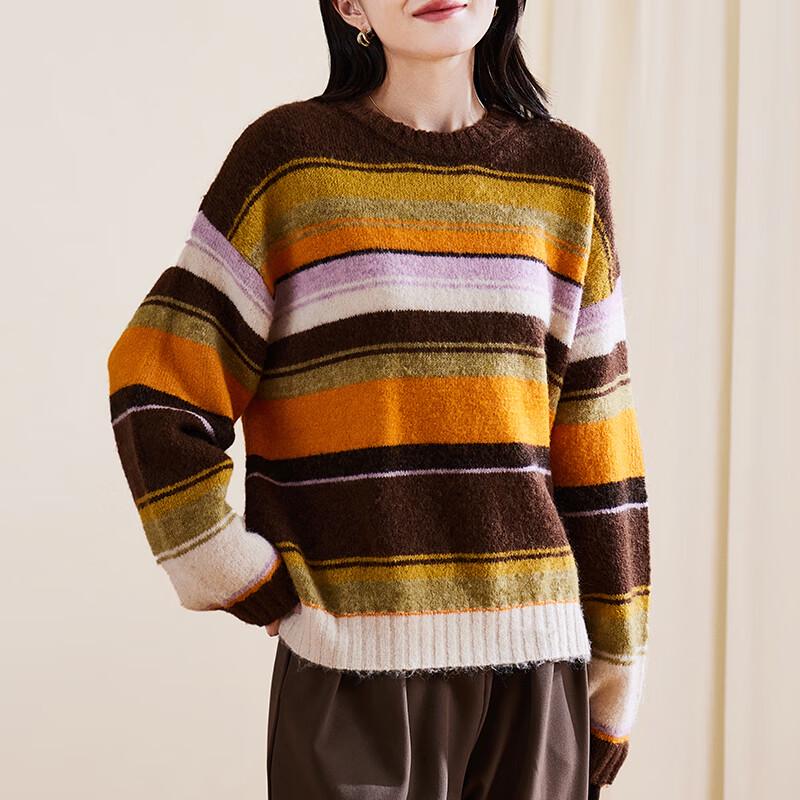 SOFSIL Women's Striped Round Neck Knit Sweater