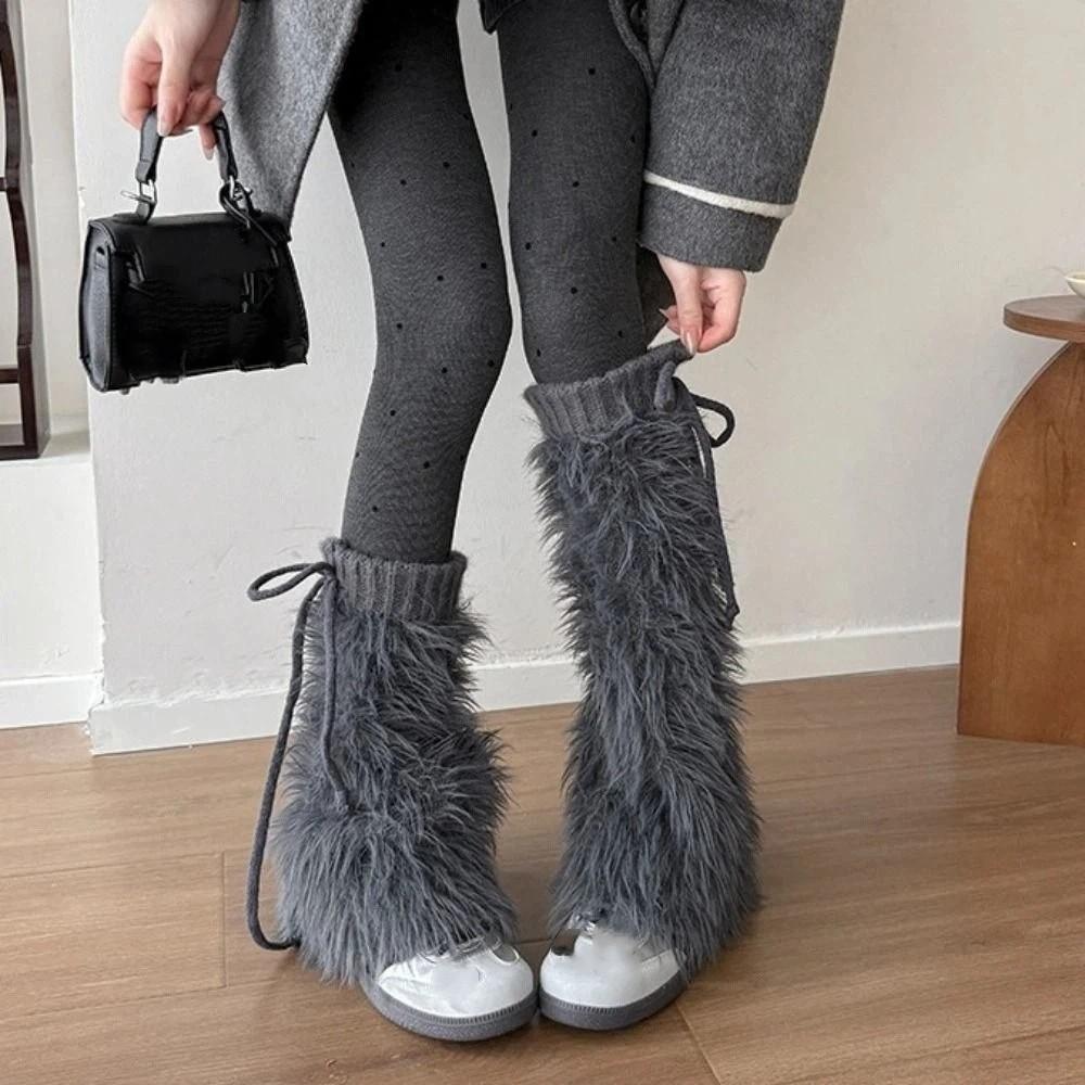 Knitted Winter Leg Warmers Y2K Plush Leg Coverings Soft Furry Leg Warmers  Accessories