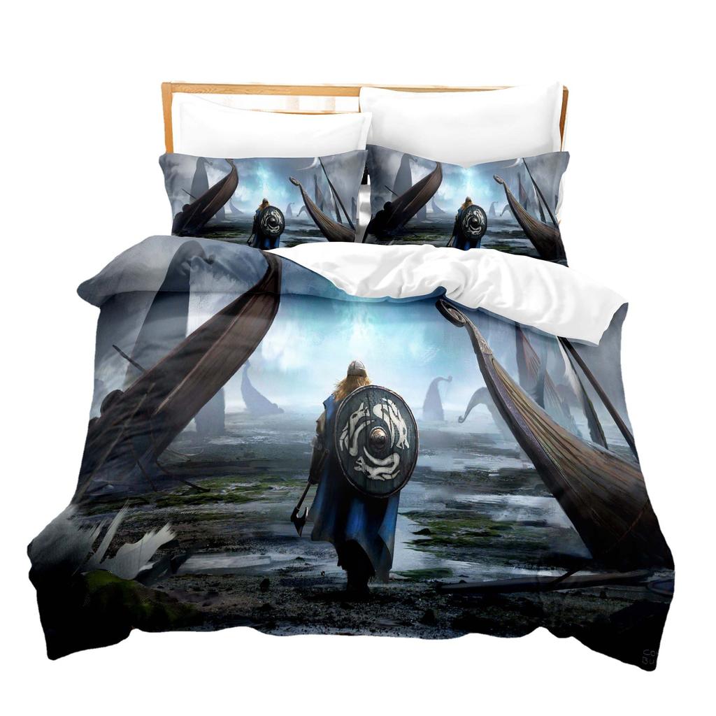 Vikings Bedding Set TV Drama Scene Prints Duvet Cover Pillowcase Quilt Cover For Girls Boys Teen Bedroom Decor Single Double