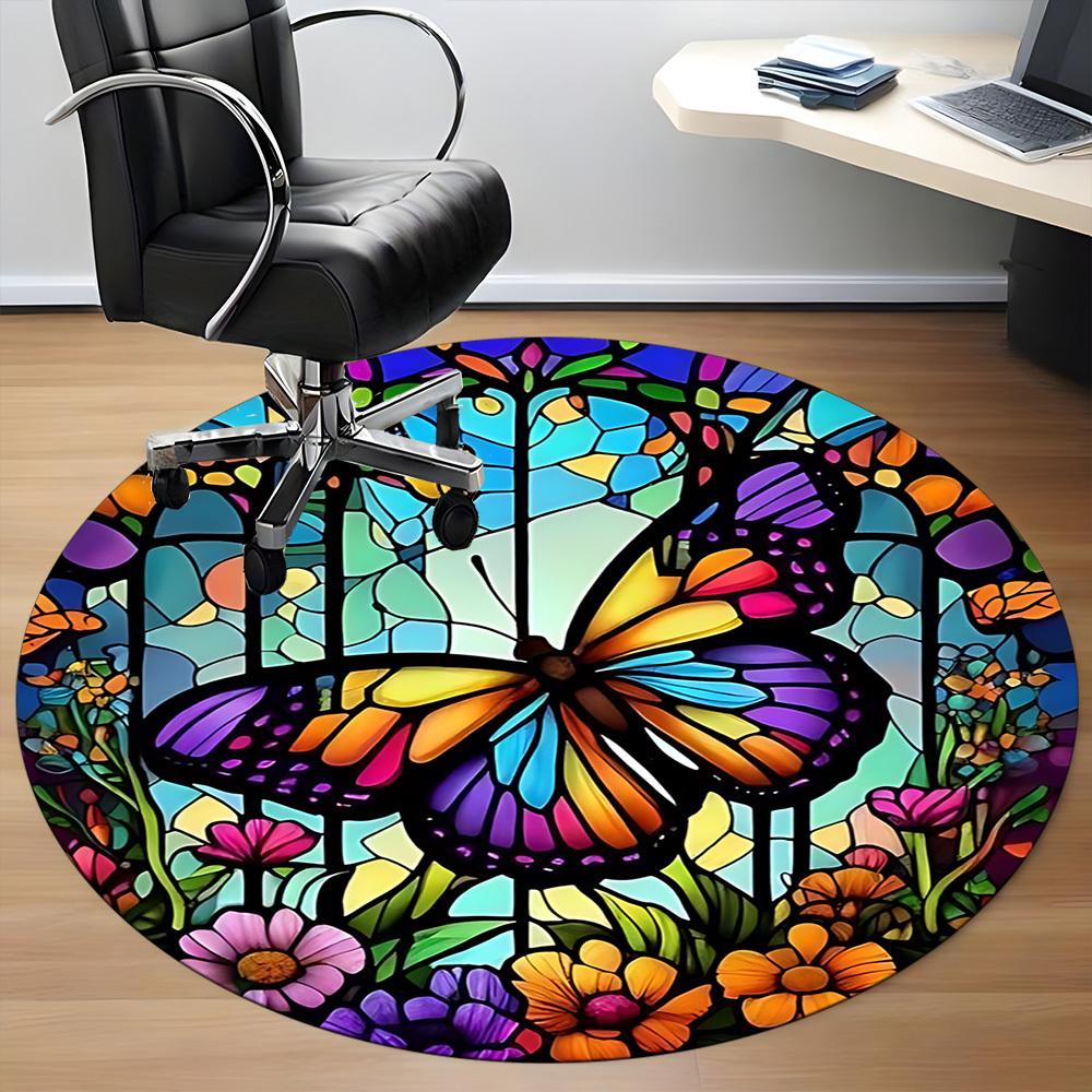 1pc Butterfly Garden Office Round Area Rug, Indoor Mat Suitable ForOffice, Under Office Chairs Bedroom Living Room Home Decor, Room Deco  D076