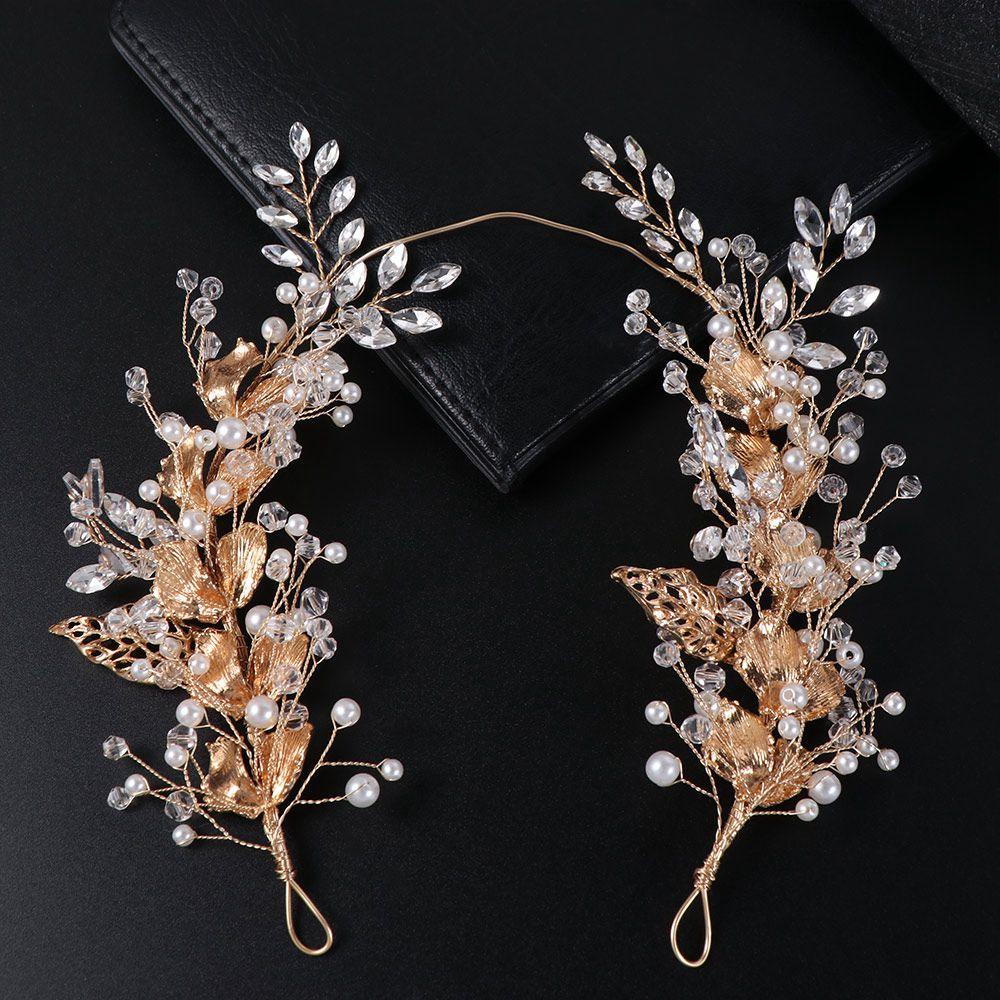 Zinc Zinc Alloy Leaf Crystal Headpiece Handmade Rhinestone Head Chain Premium Bridal Tiara Hair Vine  Pageant