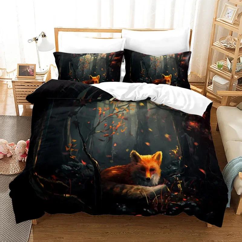 Comforter Kids Fox Twin Size Microfiber Wild Animal Bedding Set Orange Fox Comforter For Child Girls Teen Bedroom Decor