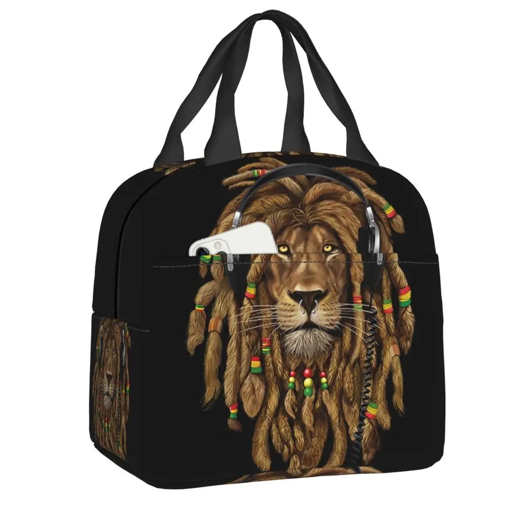 Reggae Music Lion Jamaican Flag Rasta Rastafari Thermal Insulated Lunch Bag Women Resuable Lunch Tote Travel Storage Food Box