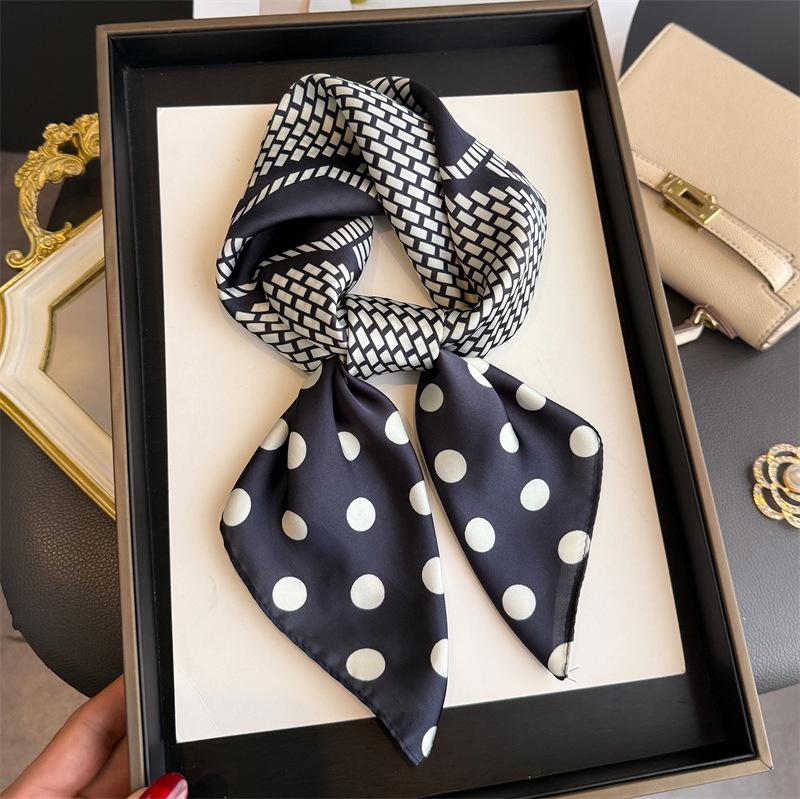 70Cm Dot Pattern Scarf Imitation Silk Square Scarf Women Neckerchief Female Luxury Square Scarves Satin Hijab Ribbon Bandana