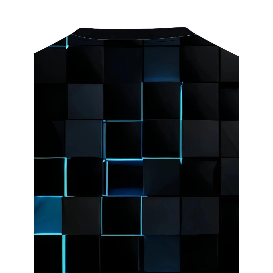 Herren Schwarzes 3D-Druck T-Shirt mit Goldenen Geometrischen Streifen – Lässiges Kurzarm-Sommer-Tee für Outdoor-Sport Rundhals