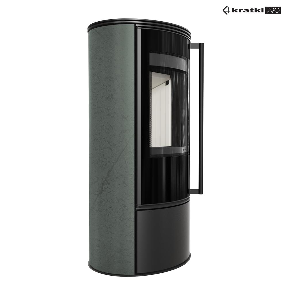 Wood Burning Steel Stove KRATKI ERIK Ø 150 5,5 kW Decorative Ceramics SERPENTINO Self Closing Door