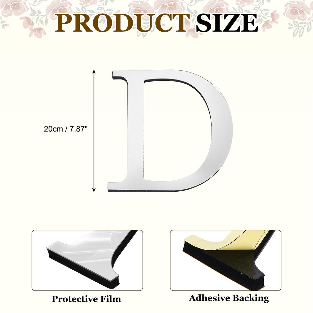 20cm 3D Mirror Acrylic Wall Sticker 26 English Letters Wall Sticker Decals Self-Adhesive Wall Art Mural Home Party Silver