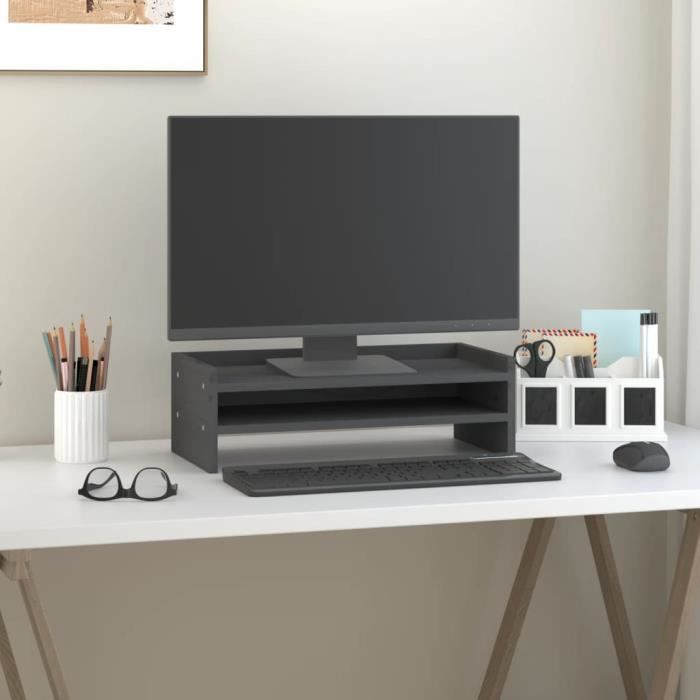 VidaXL Monitor Stand Grey 50x24x16 Cm Solid Pine Wood 813986