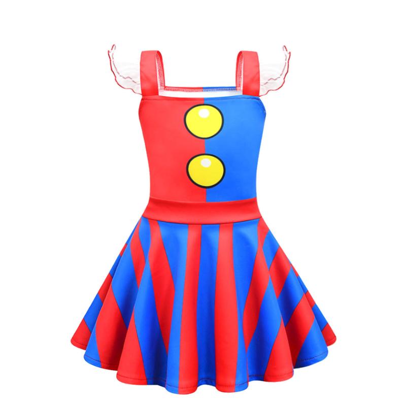 Digitale Circus Cartoon Kinderkleding Halloween Cosplay Verjaardagsfeest Meisjesjurk Carnaval Schoolvoorstelling Kinderkostuum 3-4T (110) red