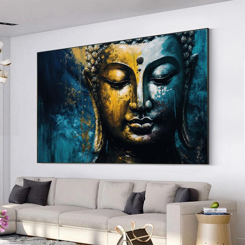 Buddha Plátno malba Tisk Náboženská Abstraktní Socha Buddhismus Duchovní Modrý Žlutý plakát Zeď Moderní Umění pokoj domácí dekorace
