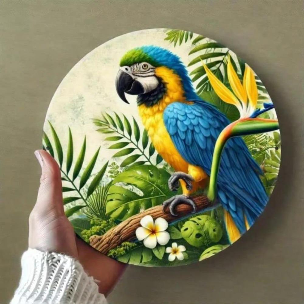 Iron Parrot Wall Art Blue Yellow Tropical Metal Sign for Cafe Bar Home Patio Gift