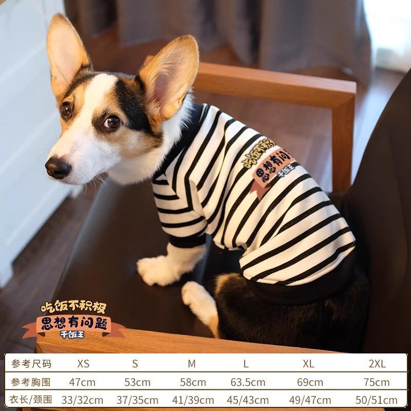 Pet Corgi Dog Clothes Spring and Autumn Clothing Anti-hair Loss Teddy Bichon Shiba Inu Small Dog Two-legged Striped Sweater Winter