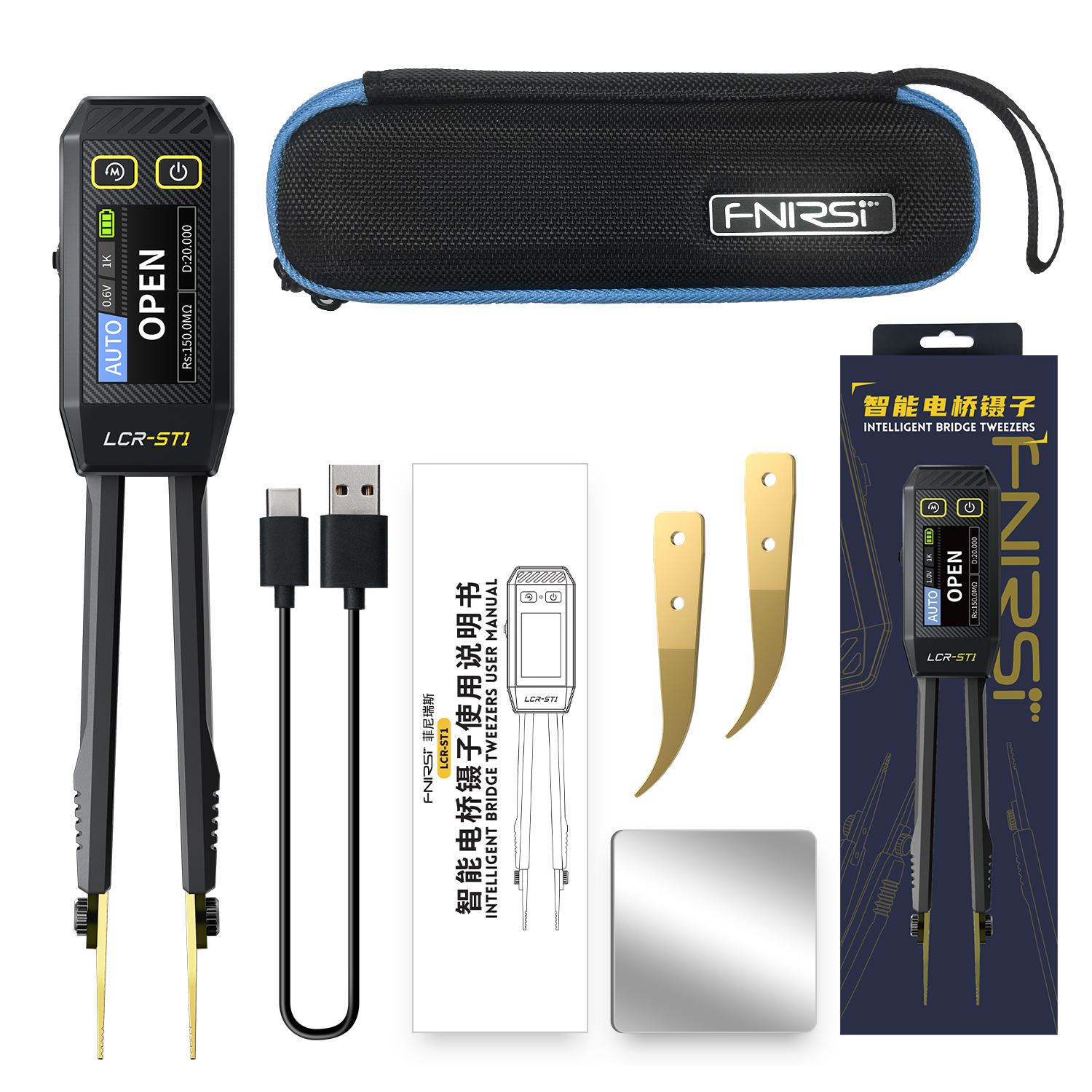 

FNIRSI LCR-ST1 Smart Tweezer LCR SMD ESR Tester Resistance Capacitance Inductance Continuity Diode Test Auto Multimeter Tools LCR-ST1