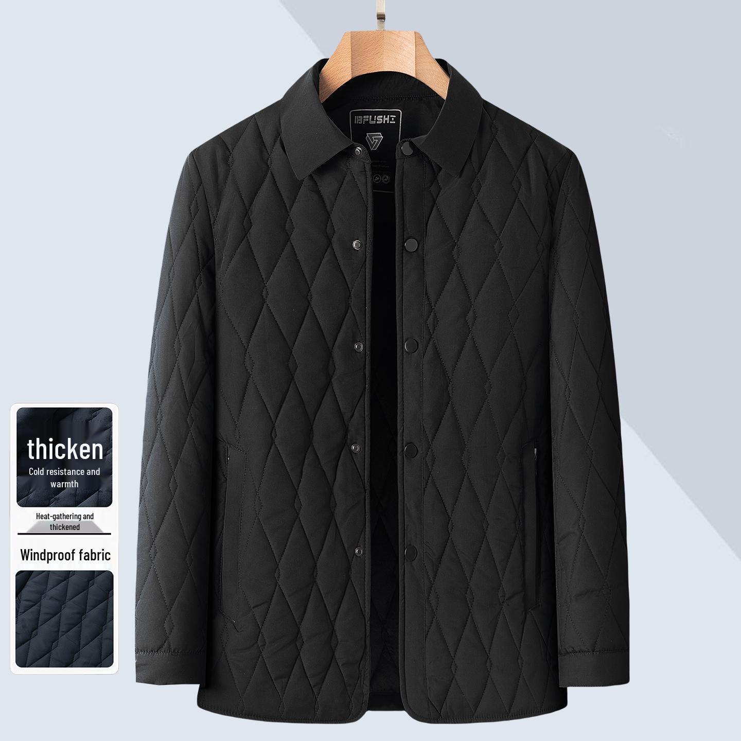 

Men’s Fleece-Lined Cotton Coat: 2025 Autumn/Winter, Warm, Lightweight, Casual Jacket for Middle-Aged & Elderly. 4XL recommended for 140-200 kg чорний