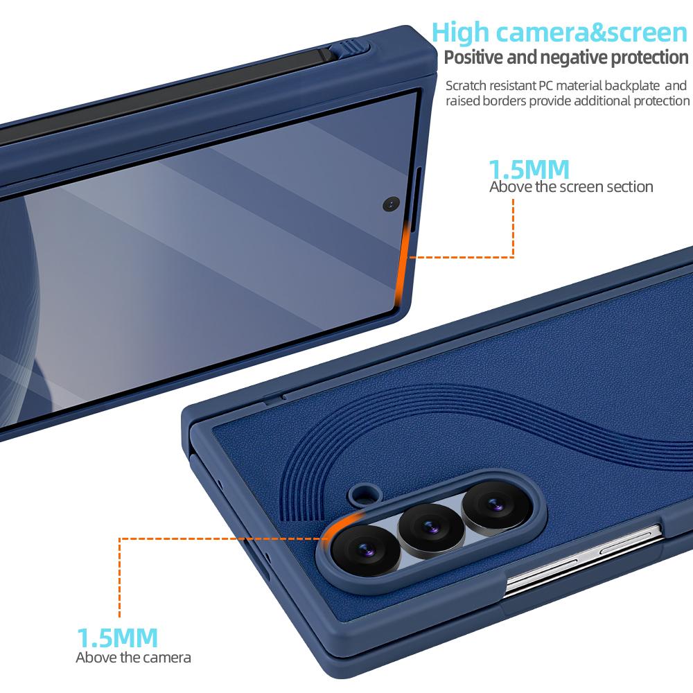 Plain Faux Leather Full Coverage Z Fold 7 Phone Case with Anti-Spy Glass Film, A Pen Stylus for Samsung Z Fold 7 Fold 6