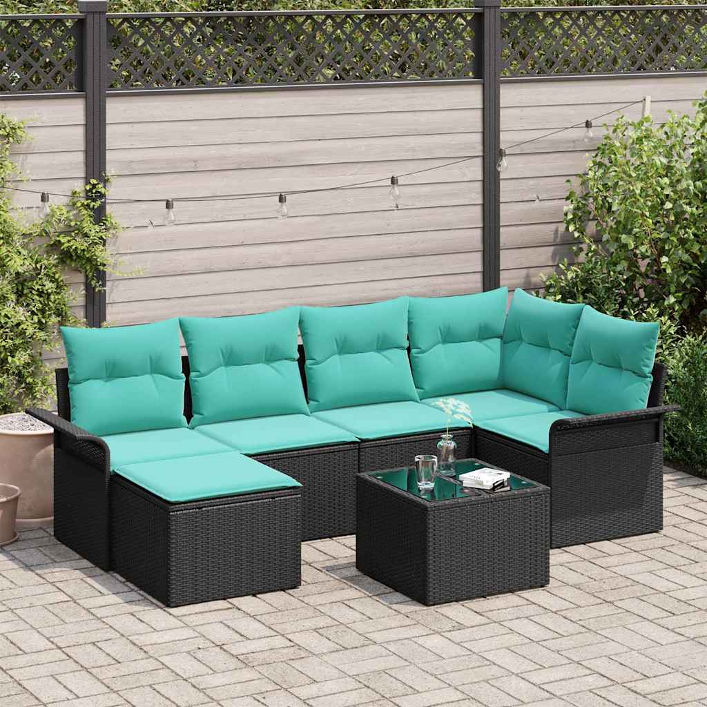 7 Piece Garden Sofa Set with Storage Black Poly Rattan