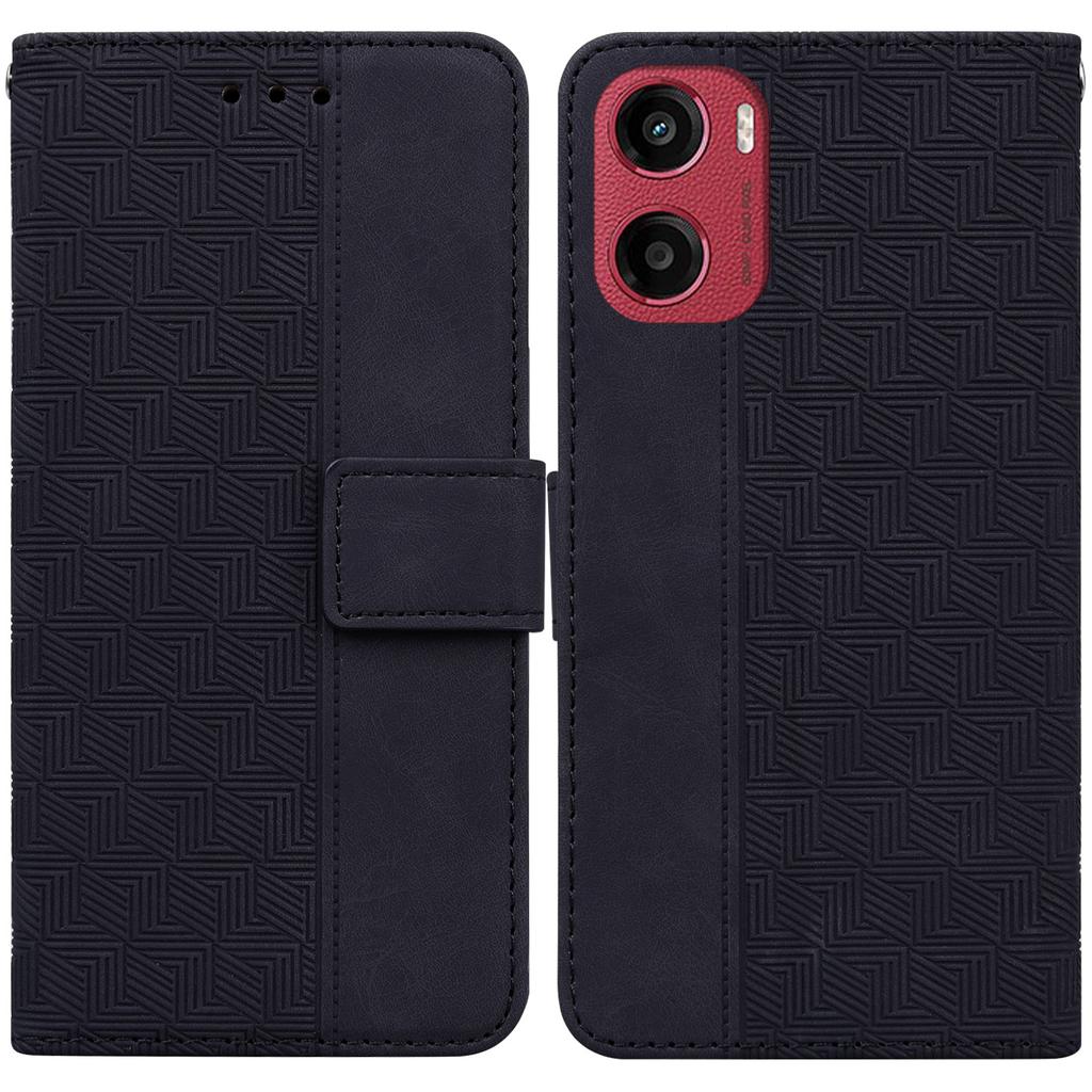 Etui dla Motorola Moto G05 4G/E15 4G Wzór Geometryczny Skórzany Portfel Pokrowiec na Telefon z Paskiem na Nadgarstek