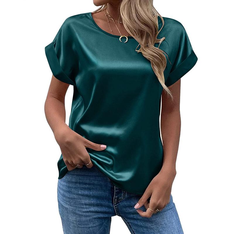 Summer Women's T-shirt Short-sleeved Satin Shirt Loose Casual Round Neck Satin T-shirt Women's Tops