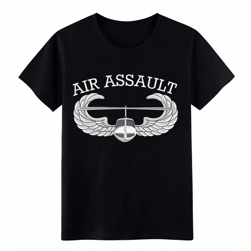 Patriotic Print T-Shirt Air Assault Badge Helicopter Wings US Army Military Tee