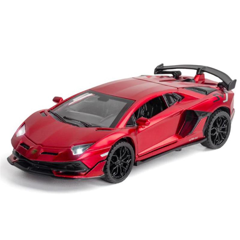 1:32 масштаба Aventador SVJ, литая под давлением модель автомобиля из сплава, литье под давлением, игрушечный транспорт, модель автомобиля со звуковым светом, коллекция игрушек для детей, подарок 1/32-15x7x3.5cm красный