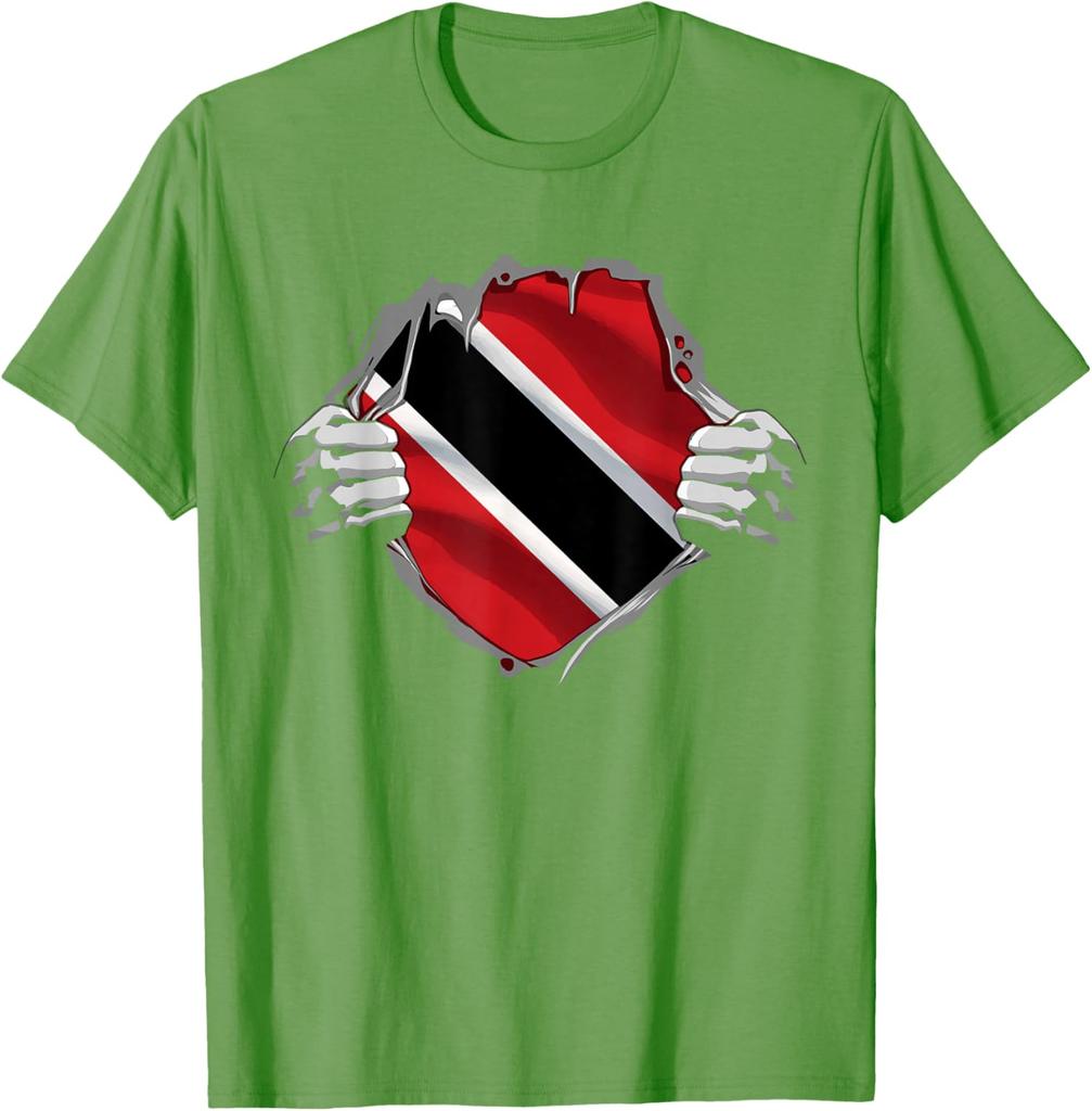 Trinidad Flag Ripped Shirt Trini Roots Men's Graphic Print Cotton Short Sleeve Casual T-Shirt