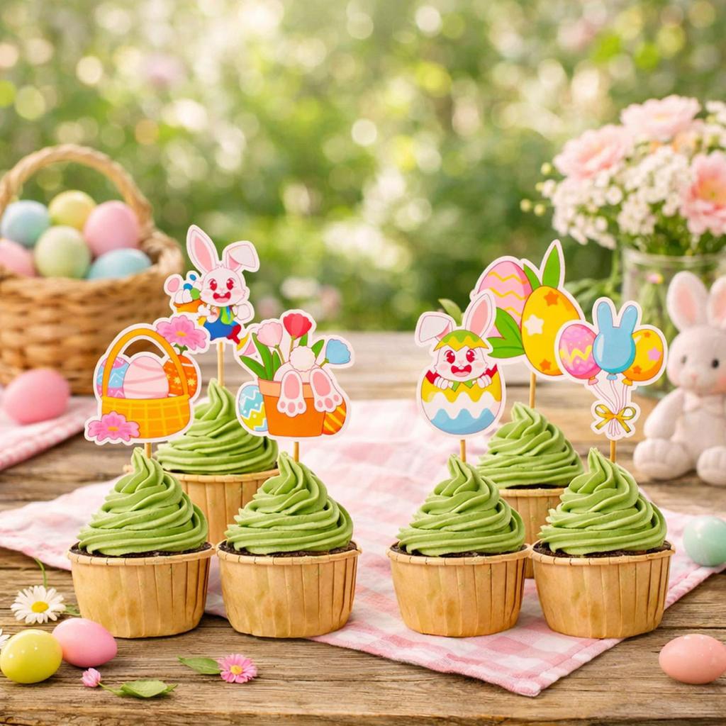 Easter Cake Decoration Kit, Double-sided Colorful Easter Egg Paper Cupcake Small Sign, Party Supplies