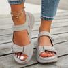 [Elegant Sandals] Comfortable Women's Sandals | Adjustable Hook-and-Loop Ankle Strap, Breathable PU Cover Upper & Cushioned Insole, Wedge Heel