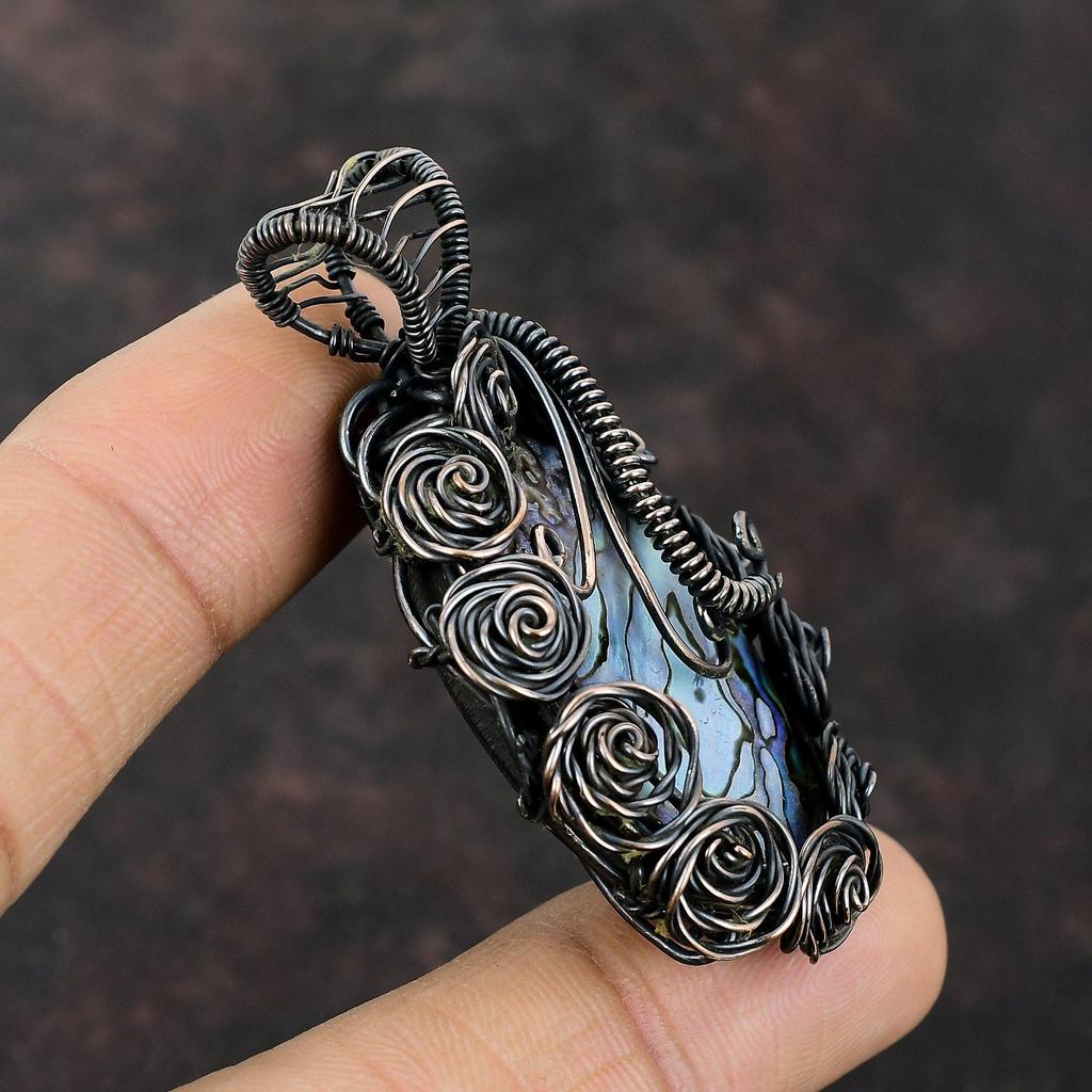 Abalone Shell Pendant Copper Wire Wrapped Pendant Gemstone Pendant For Women Wire Wrap Jewelry Handmade Pendant Copper Jewelry Gift For Mom