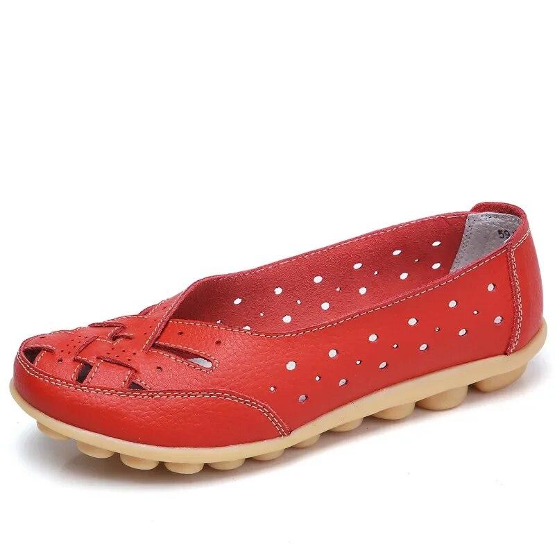 Novas sandálias femininas moda sola macia salto plano oco sapatos planos mulher sapatos de couro genuíno feminino casual 2024