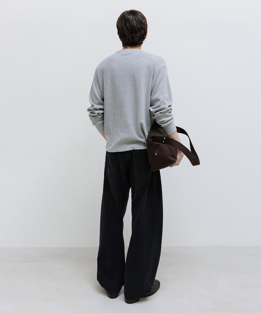 INSILENCE Waffle Crew Neck Long Sleeve Melange Grey