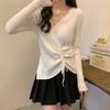 French Cross Slim Inside with Drawstring Knit Top Base for Women's Autumn/Winter Slimming V-neck Sweater Trend