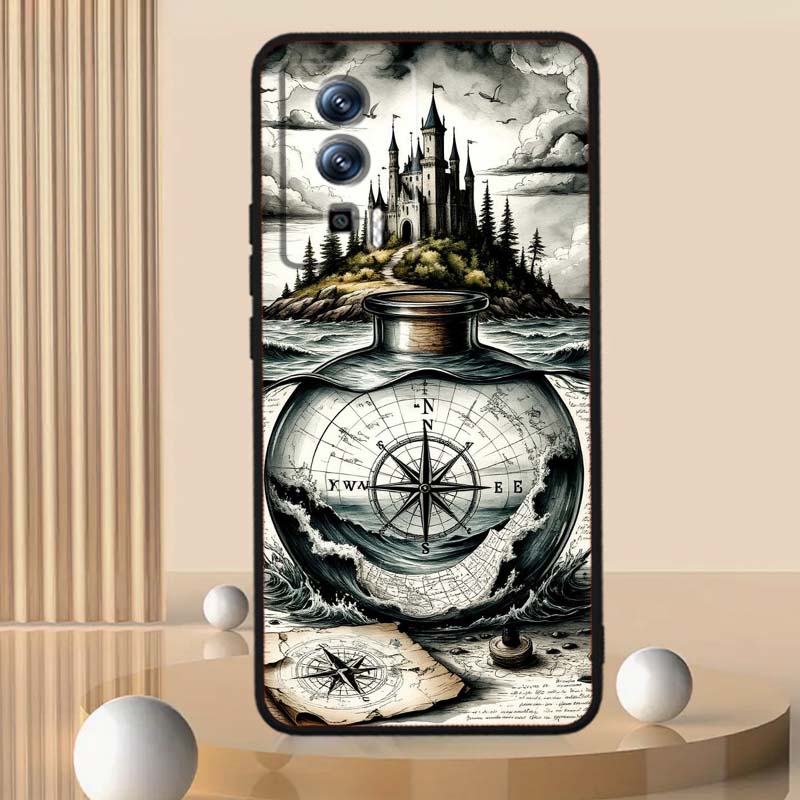 Vintage compass illustration Phone Case For Xiaomi Redmi 12 13C 12C 13 10C 9T A2 9A 9C 7A Note 10S 8T 10 9 8 Pro 4G 5G Black