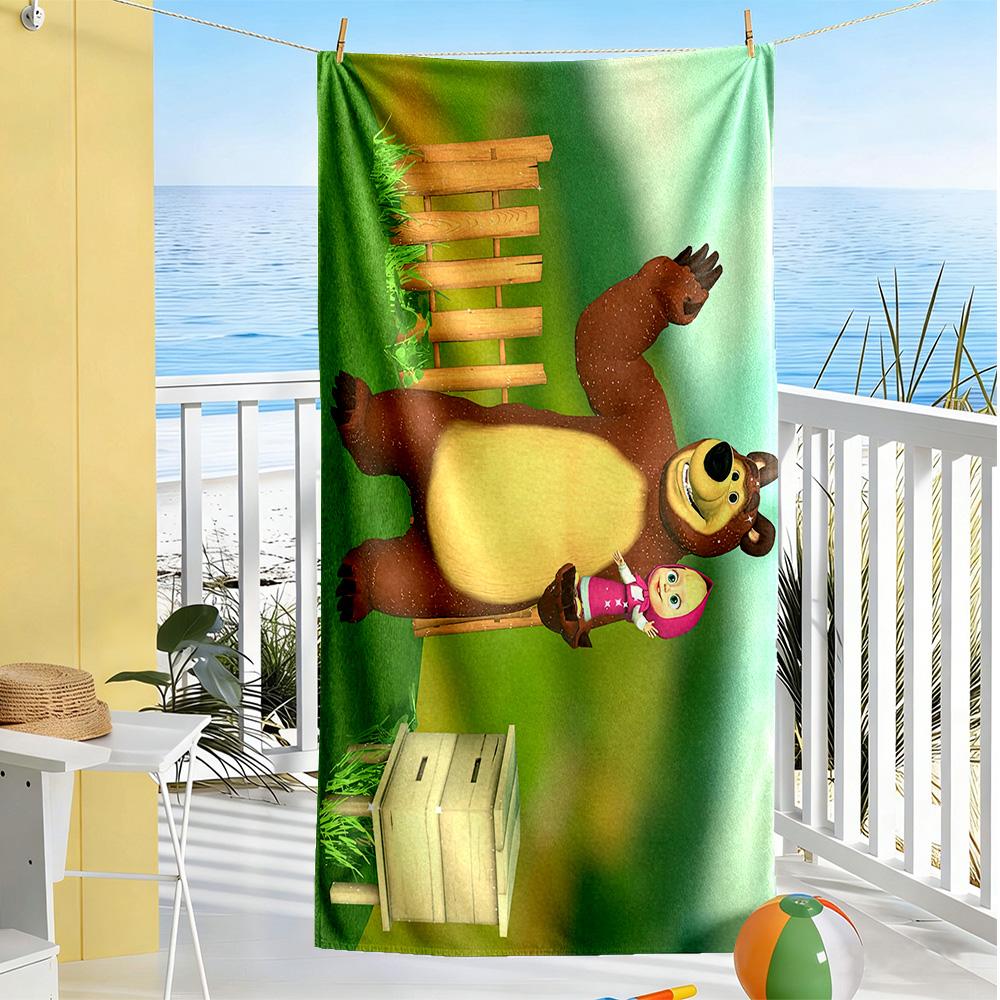 Masha Bear Beach Towel Soft Durable Quick-Dry Comfortable Lightweight