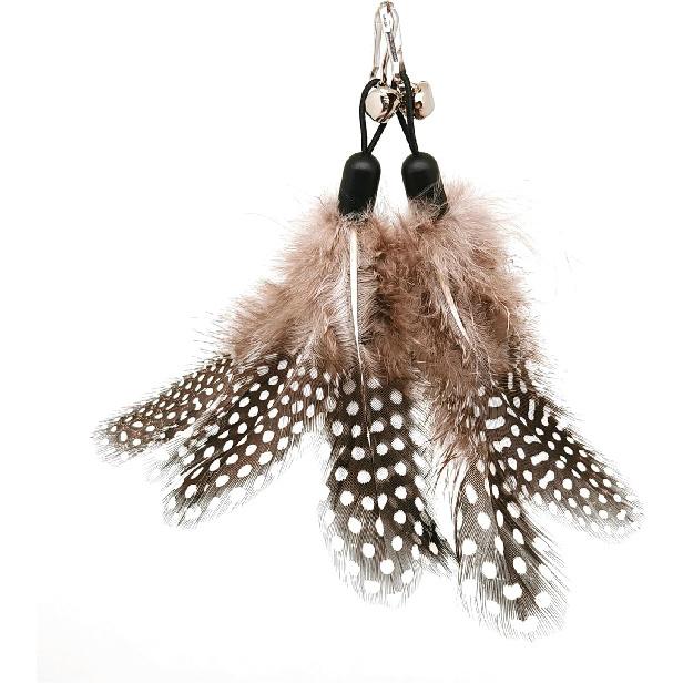 12 Pack Cat Wand Feather Toy Refills with Bells , Natural Feather Replacement for Interactive Teaser Toys, Colorful Wand Attachments, Durable and