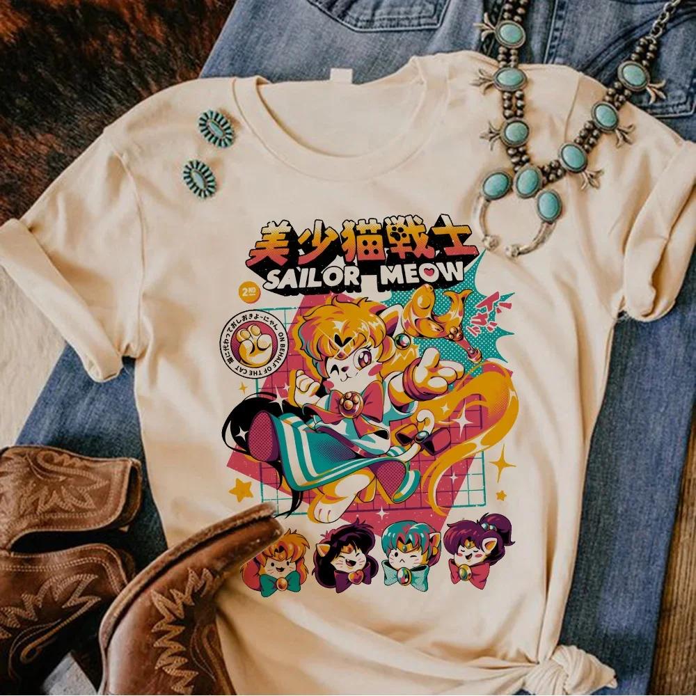 Moon Cat Tshirt Women Anime Harajuku Manga T-shirts Female Comic Graphic Japanese Clothes