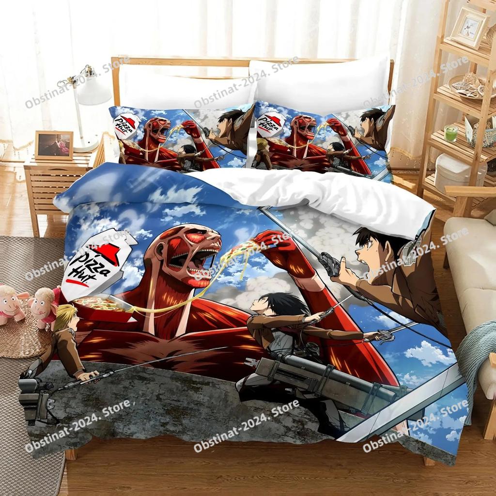 Neues Attack On Titan Bettwäsche-Set Einzelbett Twin Full Queen King Size Attack On Titan Bett-Set Kinder Kinderzimmer Bettdeckenbezug-Sets