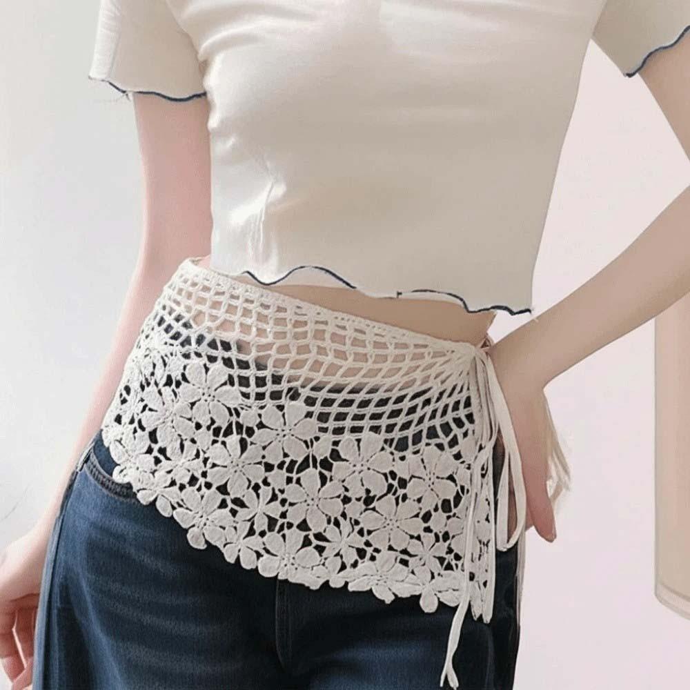 Elegant Crochet Flower Butt Curtain Embroidered Waistband Shoulders Fake Collar Women