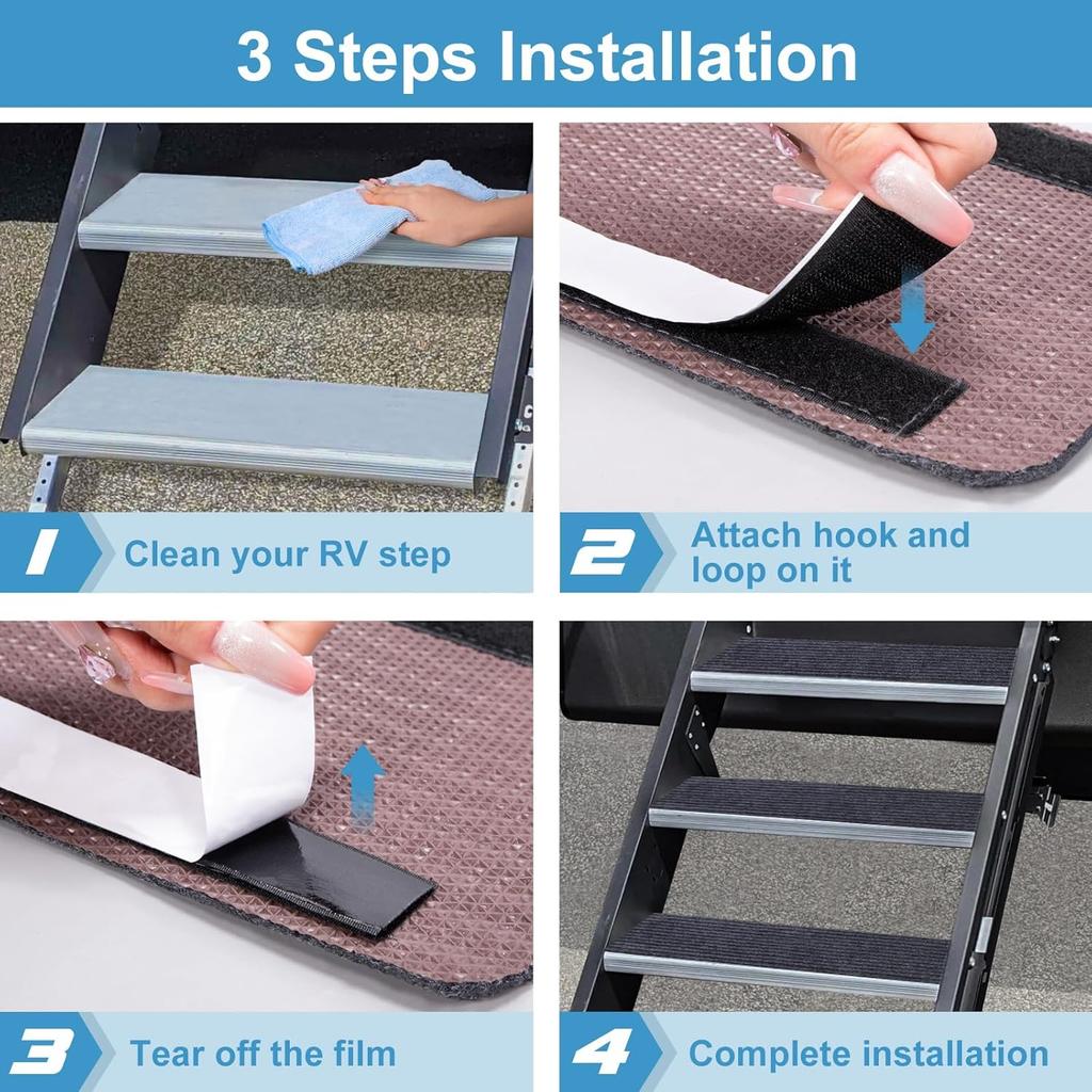 Capas para Degraus de RV Pacote com 3 55,8 cm de Largura x 19 cm de Profundidade Capas para Degraus de Camper, Degraus Antiderrapantes para Escadas de RV para Trailers de Viagem, Casa Móvel, Motorhome (cinzento)