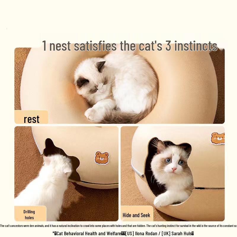 Animal-Shaped Felt Cat Tunnel Bed & Toy