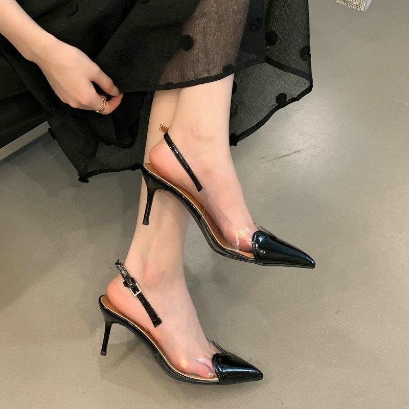 Mode Baotou Sandalen 2025 Neu High-Heel Damen Pfennigabsatz Spitz Metall Schnalle Hinten Leer Französisches Temperament Schuhe