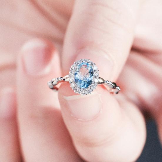 Blue Rhinestone Ring for Women Adjustable Silver Opening Ring Cubic Zirconia Jewelry Accessory for Wedding Engagement