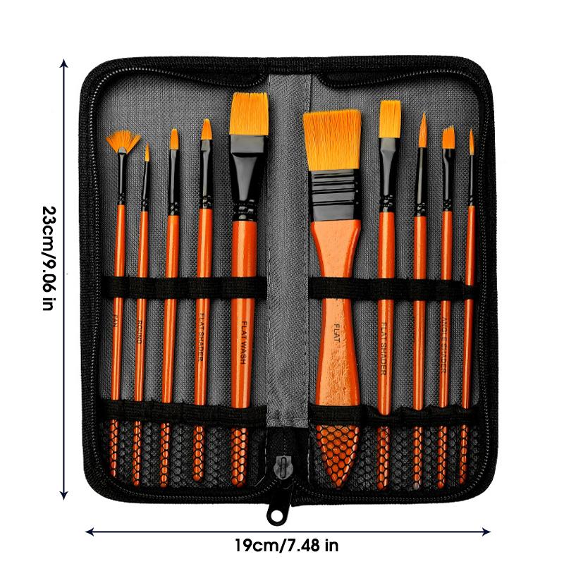 

10Pcs/Set Nylon Hair Wooden Handle Watercolor Paint Brush Pen Set Learning DIY Oil Acrylic Painting Art Paint Brushes Supplies оранжевый