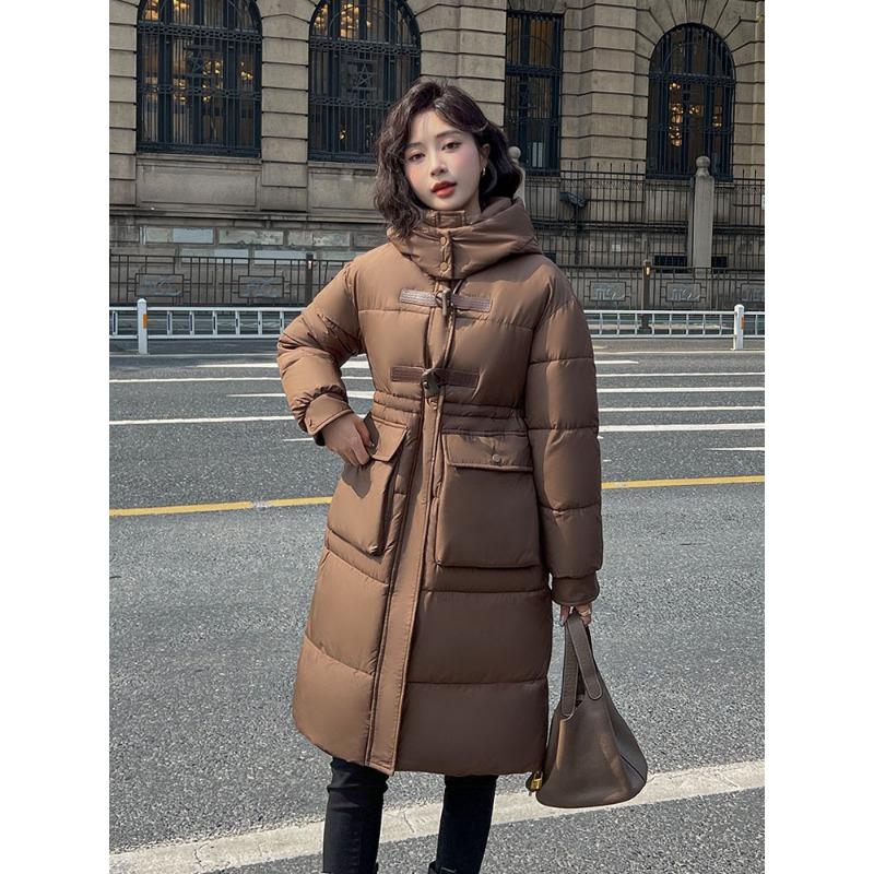 

Осенне-зимняя куртка больших размеров из хлопка с пуговицами из коровьего рога, женская, с воротником-стойкой, с капюшоном, однотонная, из темпераментного хлопка 3XL кофейный