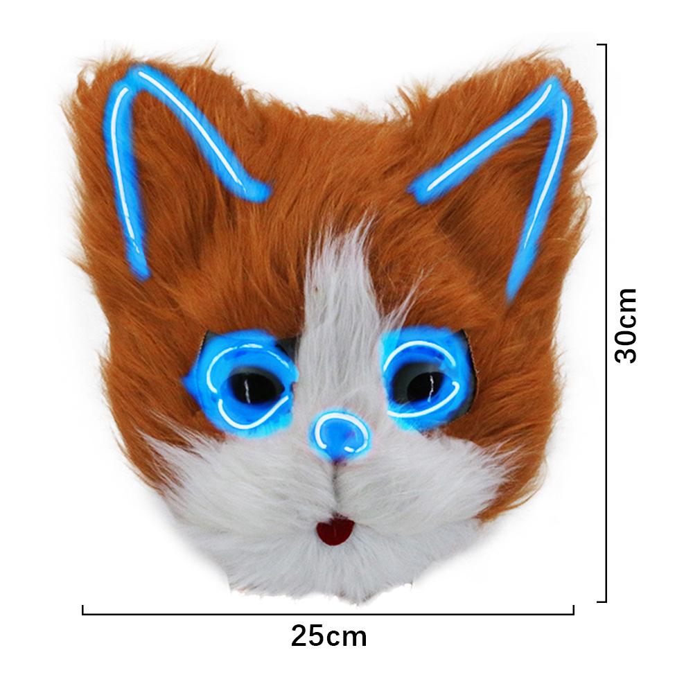 Plush Blue Light Cat Head Mask Kitten Face Cover Cosplay Cat Disguise Masks Glowing LED Neon Party Mask Costume Party Halloween