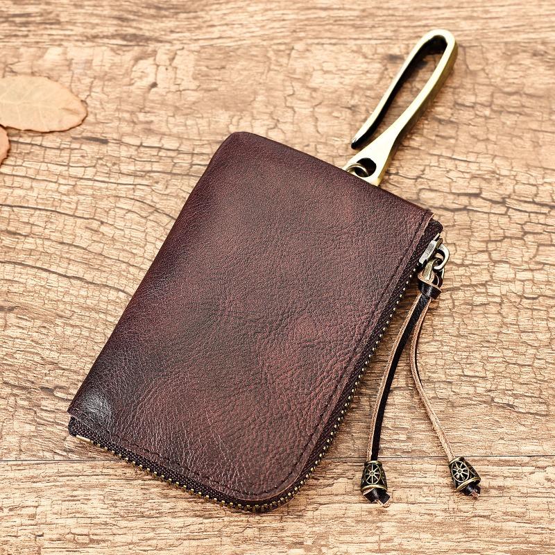 

Портативный кошелек для монет из натуральной кожи в стиле ретро, чехол для ключей из натуральной кожи высшего качества, мягкая модная повседневная сумка из натуральной кожи кофейный
