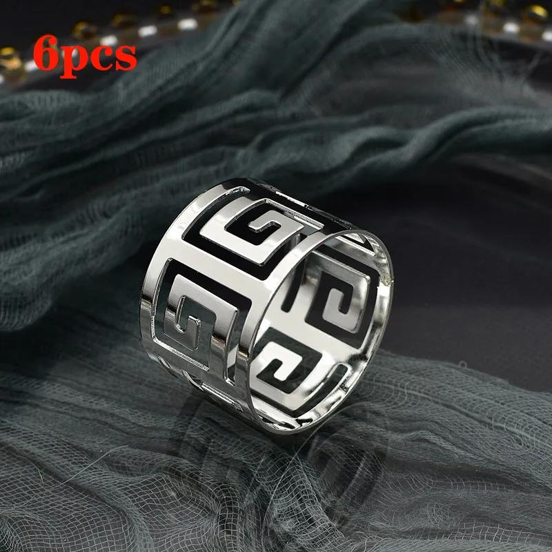 

6pcs European Style Napkin Ring Cloth Napkin Buckle Hollow Pattern Serving Napkins Gold and Silver Wedding Table Decoration